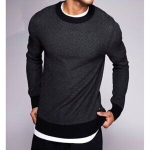 Hugo Boss Men's Size L Black Textured Long-Sleeve Sweater Crew Neck